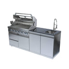 Castelle Flame Outdoor BBQ Kitchen Island With 43-Inch 6-Burner 85K BTU Propane Gas Grill, Rotisserie Kit, And Storage Cabinets (SAK95623)